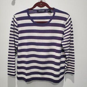 Evelyn & Arthur New Navy & White Wide Striped Stretch Knit Top   Large